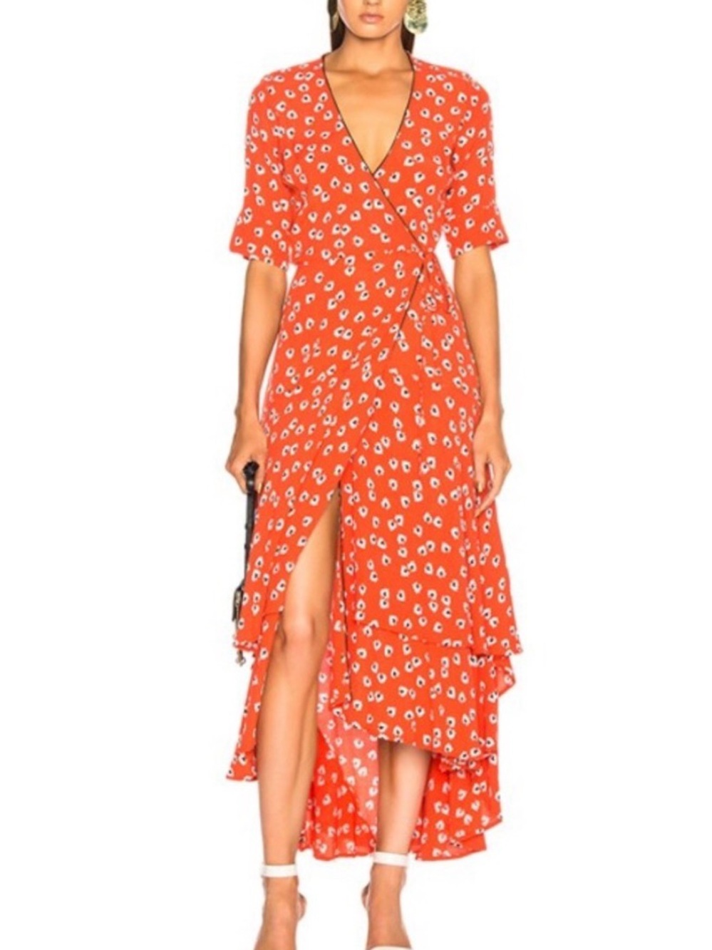Ganni Elegant  Red Floral Wrap Dress, Size M